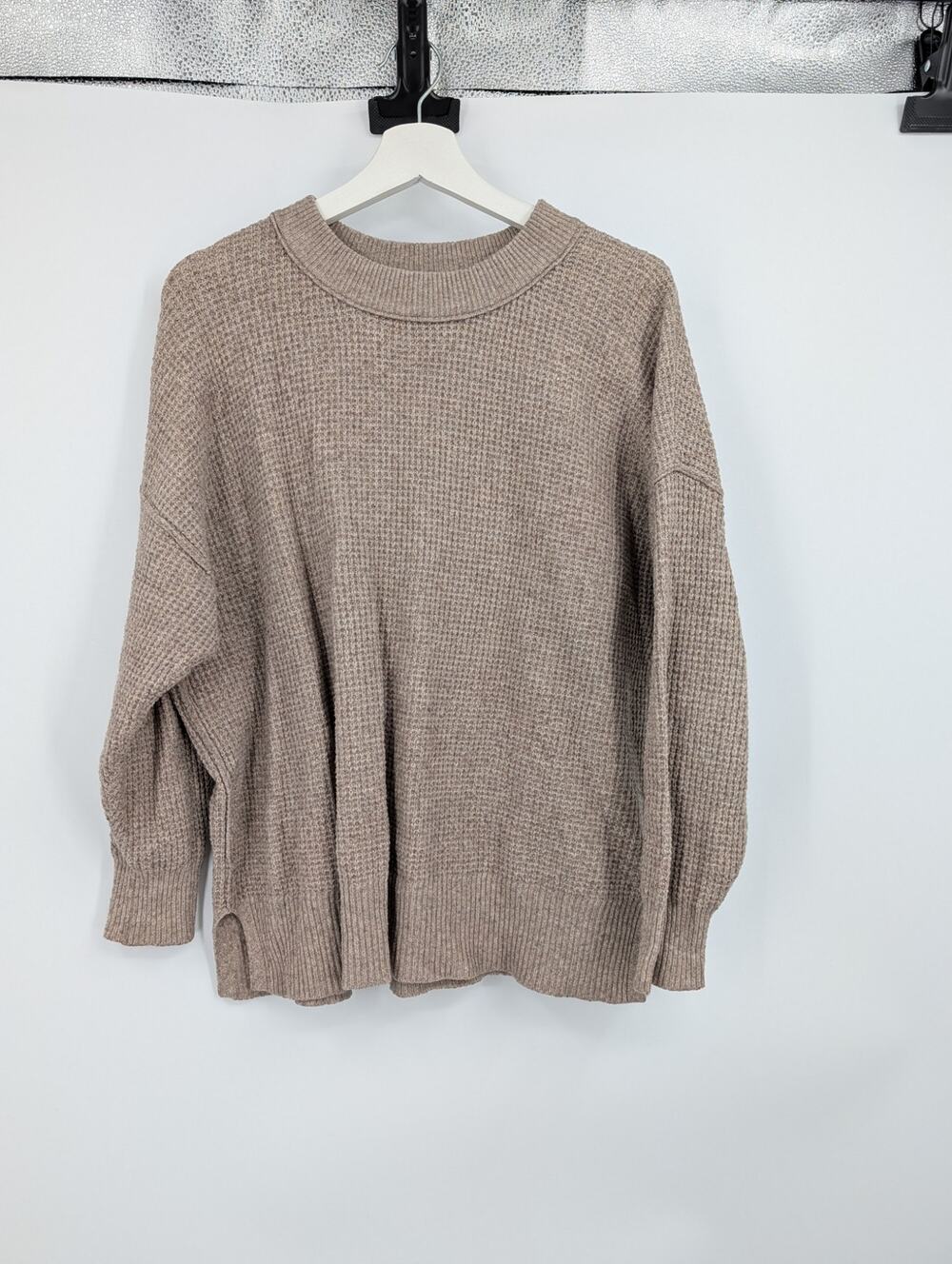 Aerie Tan Oversized XS Waffle Sweater Warm Comfy Simple Casual Timeless Neutral